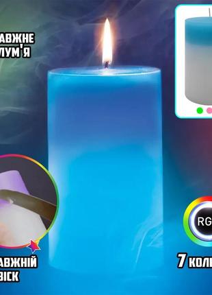 Декоративна воскова свічка з ефектом полум'я і led-підсвіткою candles magic 7 кольорів shopmarket4 фото