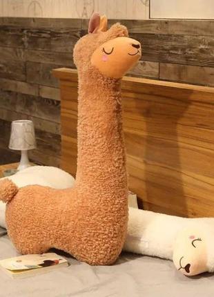 Альпака 70 см. мягкая плюшевая игрушка альпака 70 см, лама подушка обнимашка, альпака коричневая2 фото