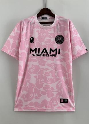 Футболка miami bape - a bathing ape pink маями бейп розовая месси mesi унисекс женская