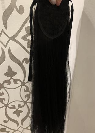 Хвост чёрный на ленте шиньон 55 см