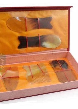 Набір скребків з рогу буйвола для масажу гуаша (поломаная упаковка)