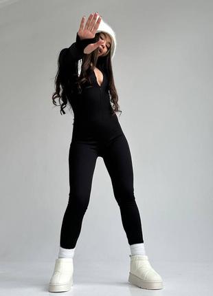 Комбинезон женский черный однотонный на длинный рукав на молнии качественный стильный базовый4 фото