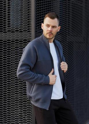 Мужская спортивная кофта на молнии молнии на флисе графит черная серая олимпийка...