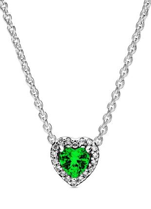 Серебряное ожерелье зеленое сердце