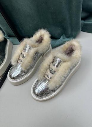 Екслюзивні чоботи з італійської шкіри жіночі під рептилію срібло7 фото