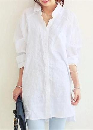 Белая льняная длинная удлиненная рубашка платье от бренда fat face