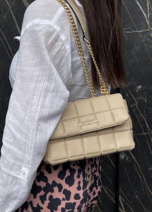 Michael kors soho small quilted leather shoulder bag beige4 фото