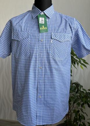Тонка літня сорочка в клітинку з коротким рукавом теніска шведка рубашка з коротким рукавом1 фото