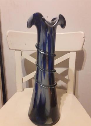 Антікварна синя ваза кольорове скло