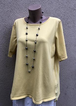 Жовта,комбінована блуза,футболка,видовжене плісе по спинці,великий розмір