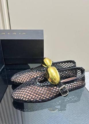 Балетки alaia в сетку черные с золотым серебряным4 фото