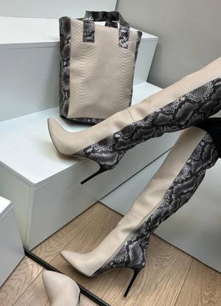 Екслюзивні чоботи з італійської шкіри жіночі на підборах шпильці