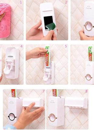 Дозатор автоматический зубной пасты toothpaste dispenser с держателем зубных щеток holder salemarket10 фото