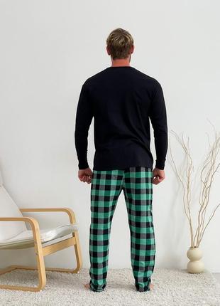 Домашня піжама для чоловіків cosy із фланелі (штани+лонгслів) зелено/чорний5 фото