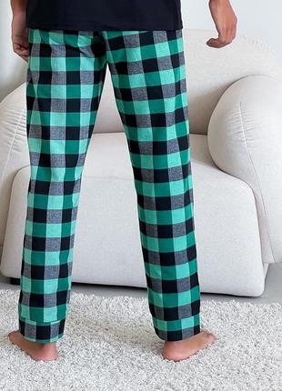 Домашня піжама для чоловіків cosy із фланелі (штани+лонгслів) зелено/чорний4 фото