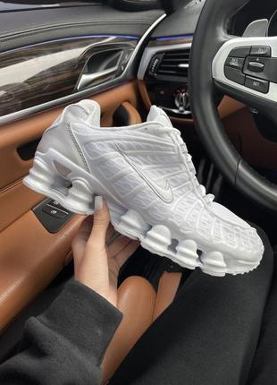 Кросівки жіночі / чоловічі білі з натуральної шкіри nike shox tl white metallic silver