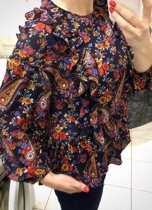 Объемная пёстрая блуза узоры пейсли, рюши, цветы , h&m , оригинал2 фото