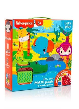 Пазлы "fisher price. maxi puzzle and wooden pieces" vt 1100-01 укр "vladi toys", 18 элементов, 6