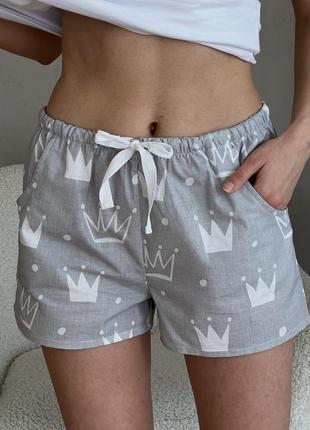 Жіночі піжамні шорти cosy із бязі корони сірі s210p1 фото