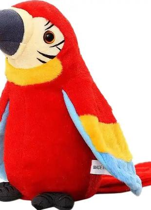 Говорящий попугай интерактивная мягкая игрушка красный попугай7 фото