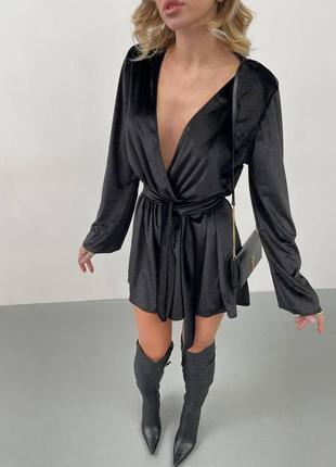 Женский комбинезон-платье с длинным рукавом праздничный деловой фактурный 422 bot