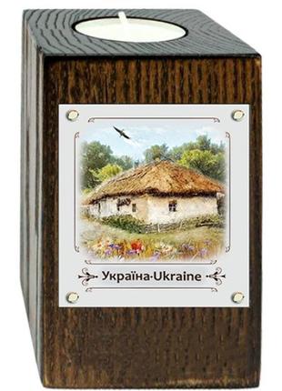 Підсвічник україна "сільська хата" метал/дерево коричневий 6*10 см гранд презент гпукп04к/м
