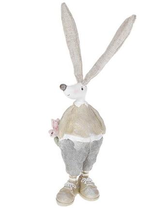 Декоративна статуетка заєць з тюльпанами 28см гранд презент 831-8421 фото