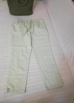 Льняные бежевые песочные зауженные брюки на резинке и кулиске, р.12 (14)2 фото