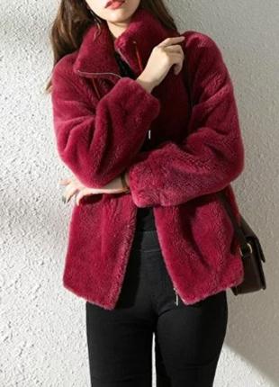 Женская плюшевая куртка шуба укороченная xl красный