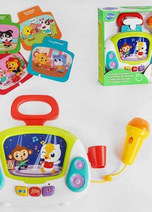 Караоке 3138 (12/2) підсвічування, 4 музичні картки, веселі мелодії. звукозапис, мікрофон, в коробці