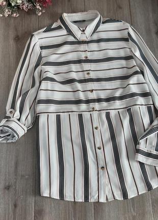 Рубашка блузка  peacocks удлинённая белая в полоску , размер 50