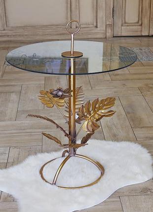 Декоративный журнальный столик со стеклом золотой металл гранд презент 810091 фото