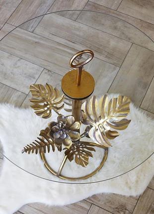 Декоративный журнальный столик со стеклом золотой металл гранд презент 810096 фото