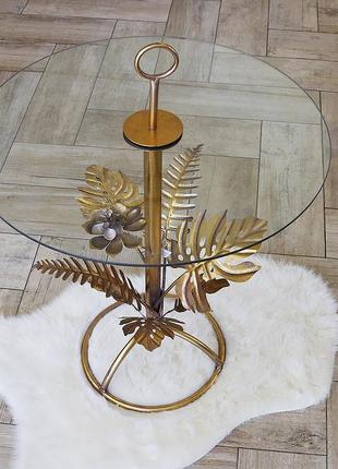 Декоративный журнальный столик со стеклом золотой металл гранд презент 810093 фото