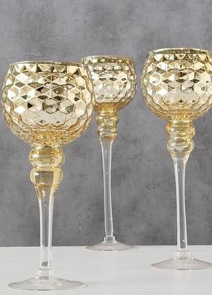 Подсвечник бокал набор из 3-х золотых стекол h30-40см гранд презент 1008796