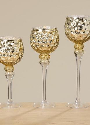 Подсвечник бокал набор из 3-х золотых стекол h30-40см гранд презент 1008796