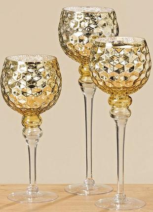 Подсвечник бокал набор из 3-х золотых стекол h30-40см гранд презент 1008796