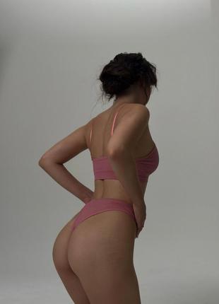 Комплект нижнего белья в рубчик женский розового цвета, топ и стринги6 фото