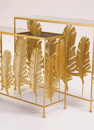 Набір консольних столів із дзеркальною стільницею перо золотий (2шт) гранд презент 60615