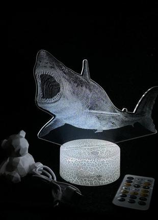 3d лампа-картина мегалодон, подарок для любителей фильма мег, светильник или ночник, 7 цветов, 4 режим и пульт