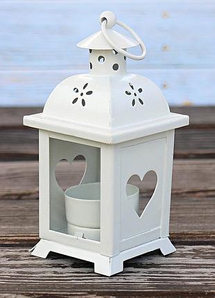 Подсвечник фонарь сердце h14см кремовый металл гранд презент 4053800-1 сердце