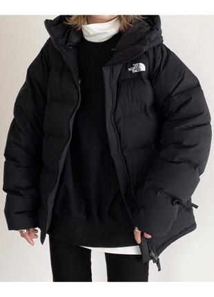 Женская дутая куртка пуховик the north face черная зимняя теплая с подкладкой плащевка силикон 2503 фото