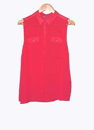 Яркая шифоновая блуза-безрукавка кораллового цвета