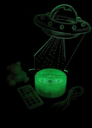 3d лампа летающая тарелка нло, подарок для детей и взрослых, светильник или ночник, 7 цветов, 4 режим и пульт