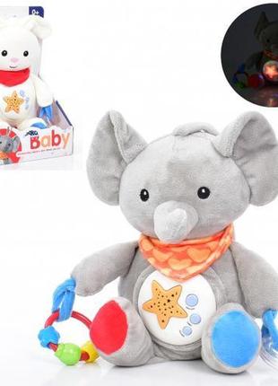 Ночник 1907-1-2 (12шт) 34см,животное,проектор,погремушка,мягконабивная,музыка,свет,2 вида(зайчик,с