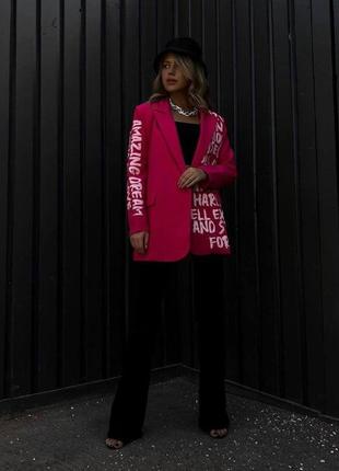 Стильный женский пиджак с надписями 42-44;46-48 s|m|l повседневный жакет с костюмки оверсайз разные цвета3 фото