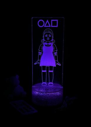 3d лампа кукла, подарок для фанатов сериала игра в кальмара, светильник или ночник, 7 цветов, 4 режим, пульт