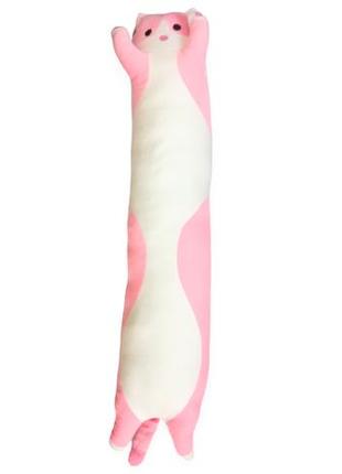 Кіт батон м'яка іграшка антистрес подушка 110 см плюшевий котик обіймашка рожевий