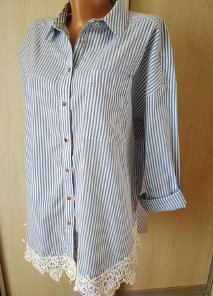 Полосатая рубашка,блуза с кружевом оверсайз river island2 фото