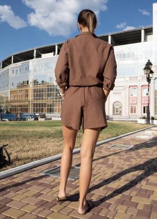 Льняной костюм тройка из натурального льна шорты рубашка майка льняний костюм льон шорти